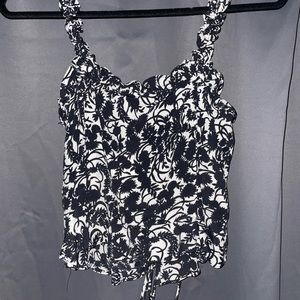 NWT Zara Black White Floral Strappy Lace Up Crop Top - Size M